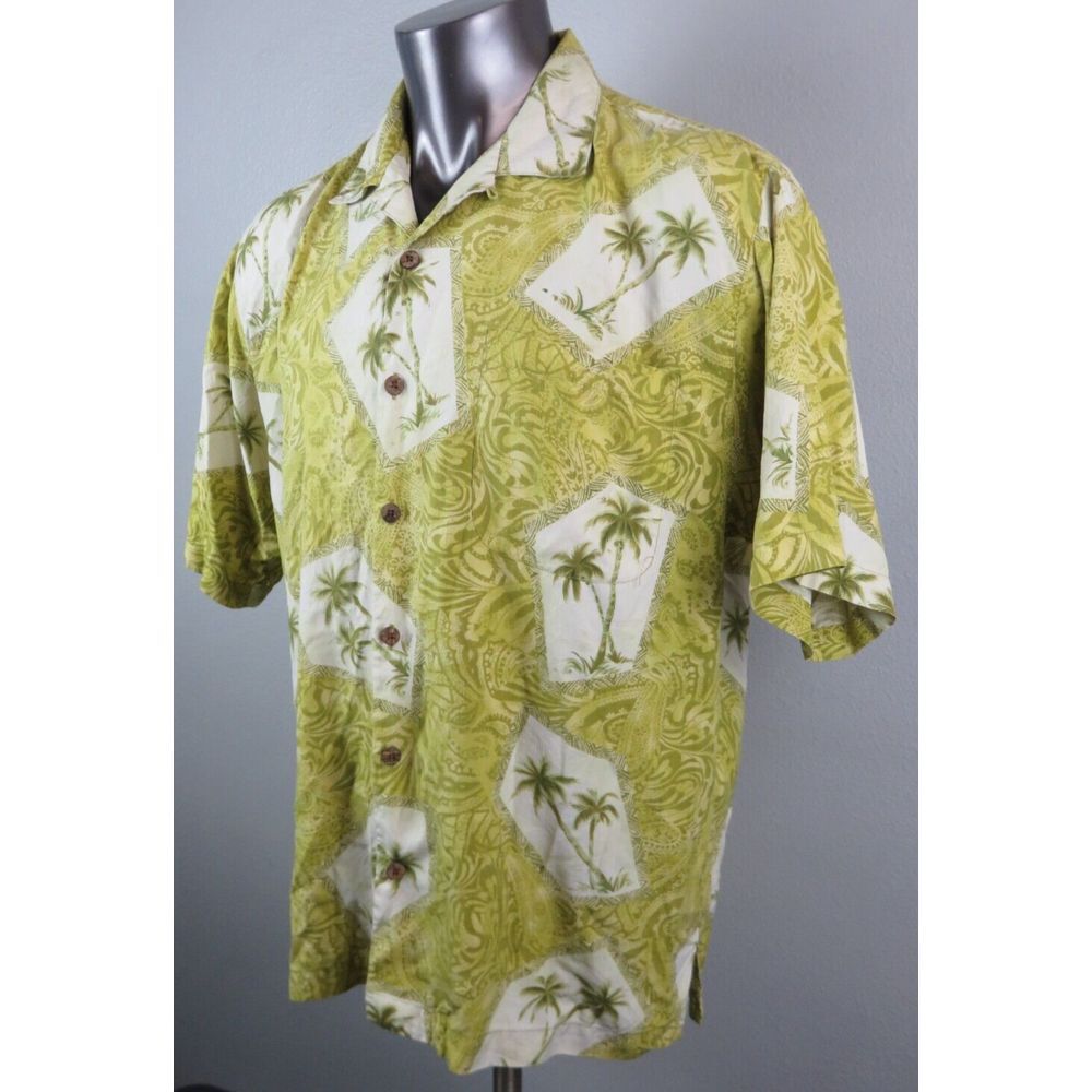 Mens Tommy Bahama Shirt Hawaiian Button Front Paisley Floral Green Size L Silk - Picture 3 of 8